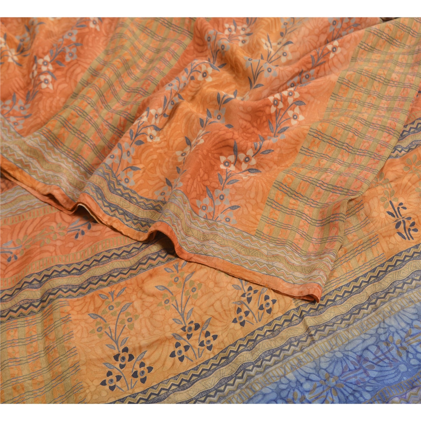 Sanskriti Vintage Sarees Multi 100% Pure Crepe Silk Printed Sari Craft Sustainable Fabric