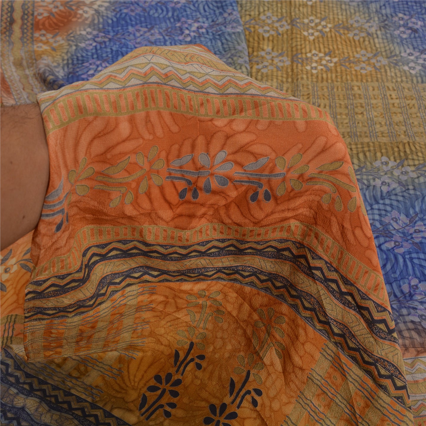 Sanskriti Vintage Sarees Multi 100% Pure Crepe Silk Printed Sari Craft Sustainable Fabric