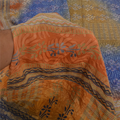 Sanskriti Vintage Sarees Multi 100% Pure Crepe Silk Printed Sari Craft Sustainable Fabric