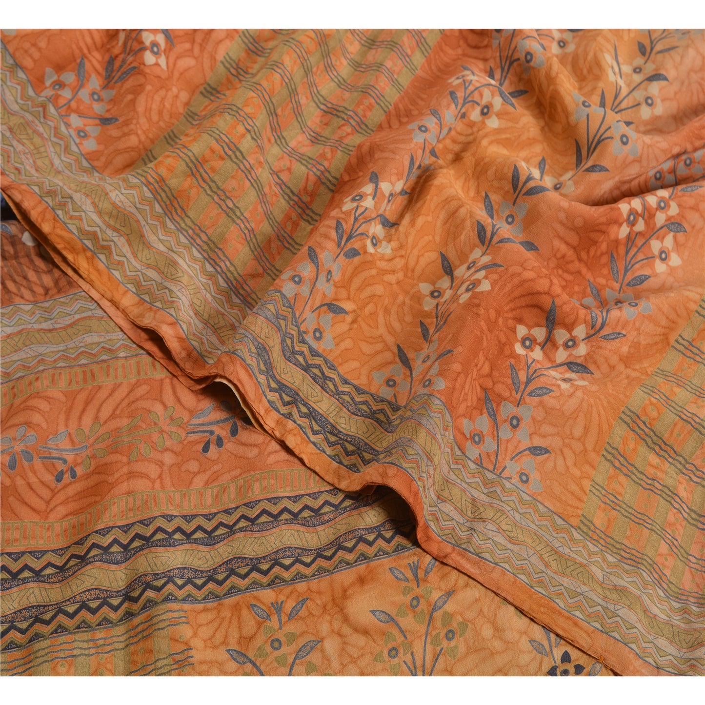 Sanskriti Vintage Sarees Multi 100% Pure Crepe Silk Printed Sari Craft Sustainable Fabric