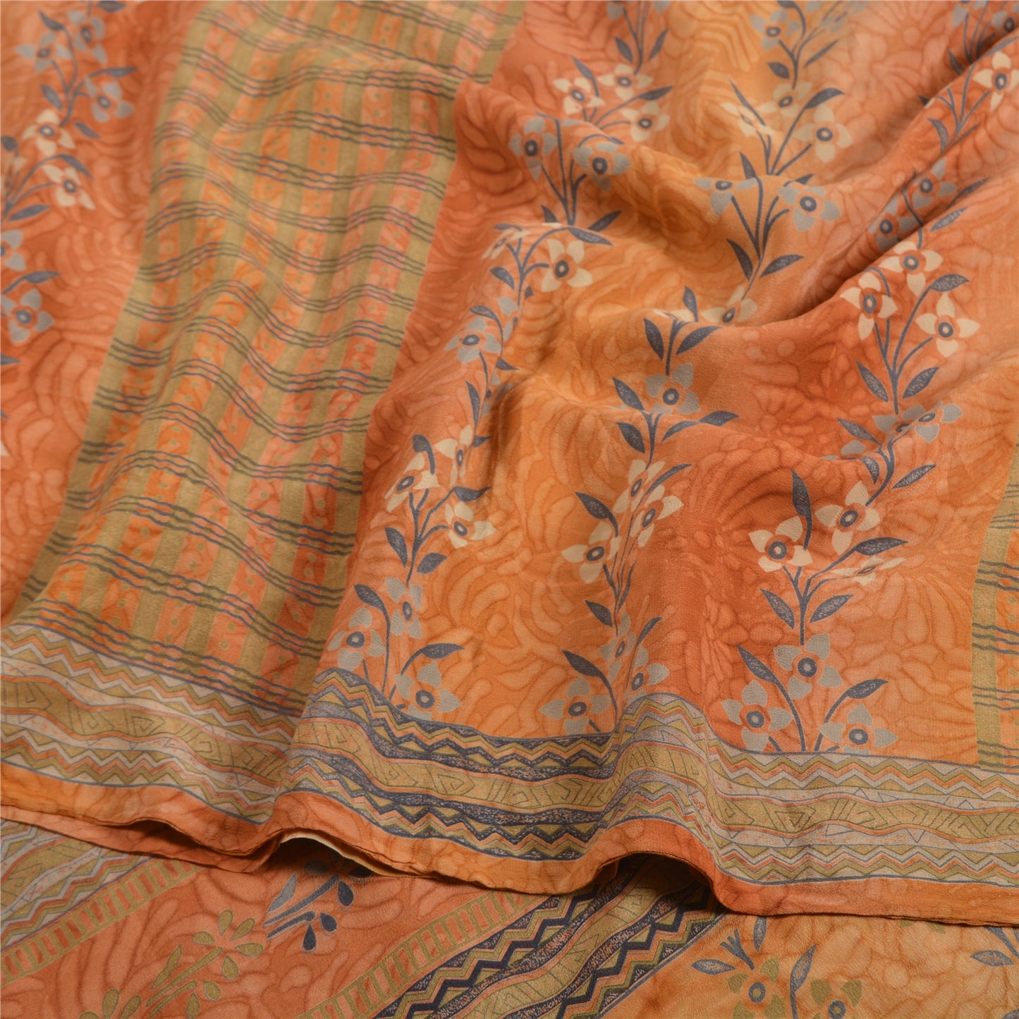 Sanskriti Vintage Sarees Multi 100% Pure Crepe Silk Printed Sari Craft Sustainable Fabric