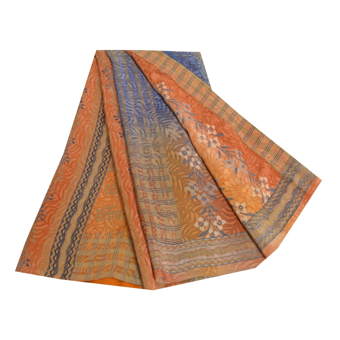 Sanskriti Vintage Sarees Multi 100% Pure Crepe Silk Printed Sari Craft Sustainable Fabric