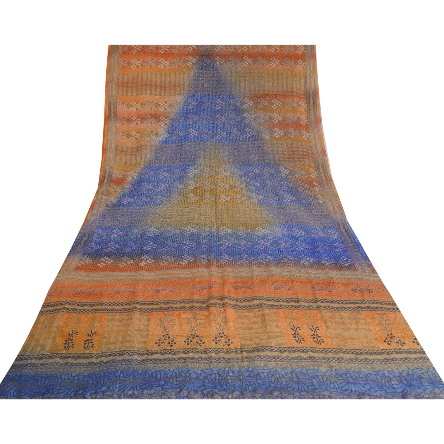 Sanskriti Vintage Sarees Multi 100% Pure Crepe Silk Printed Sari Craft Sustainable Fabric