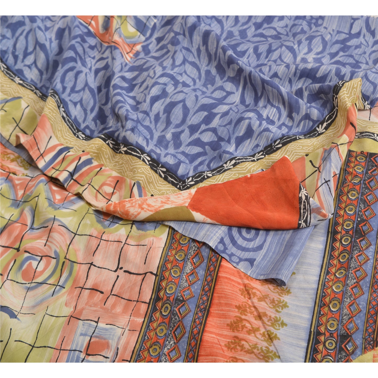 Sanskriti Vintage Sarees Multi 100% Pure Crepe Silk Printed Sari Craft Sustainable Fabric