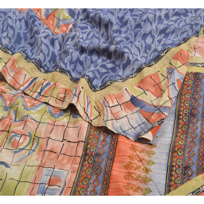 Sanskriti Vintage Sarees Multi 100% Pure Crepe Silk Printed Sari Craft Sustainable Fabric
