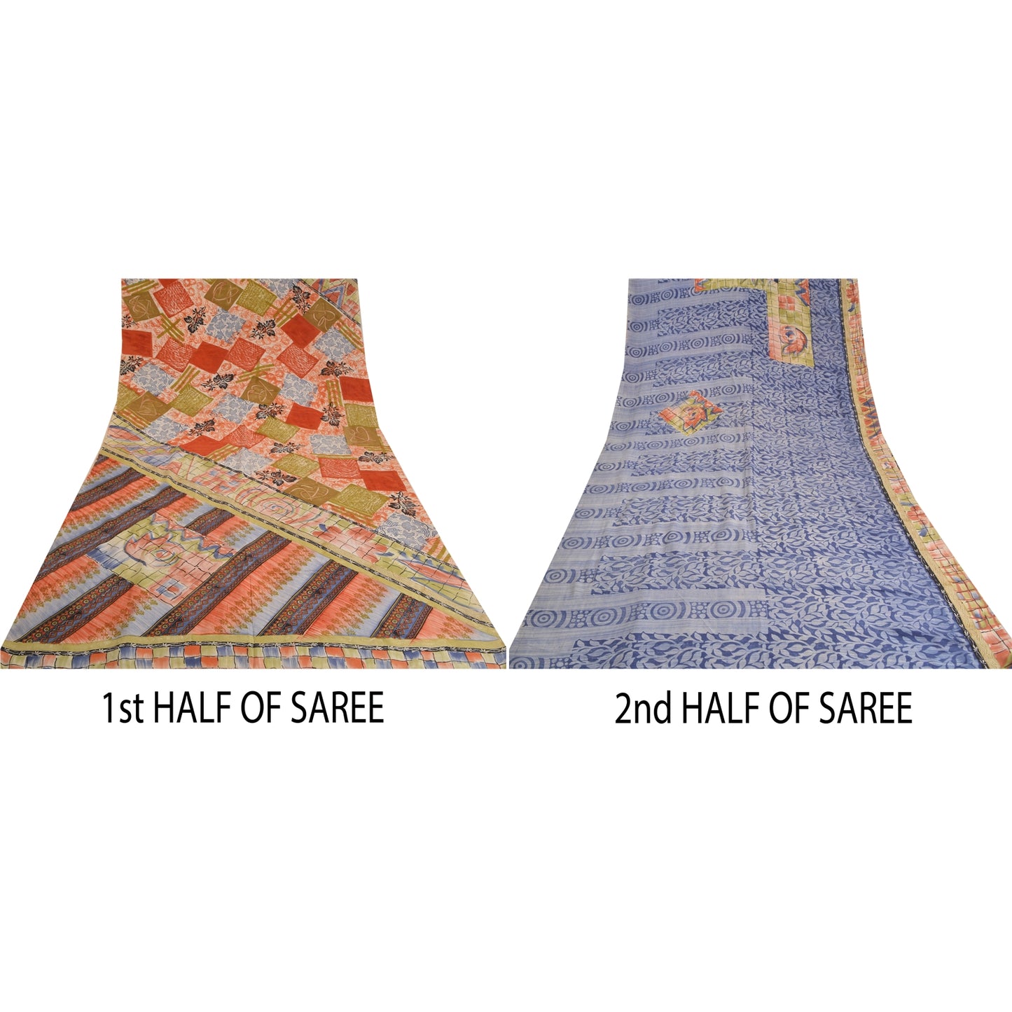 Sanskriti Vintage Sarees Multi 100% Pure Crepe Silk Printed Sari Craft Sustainable Fabric