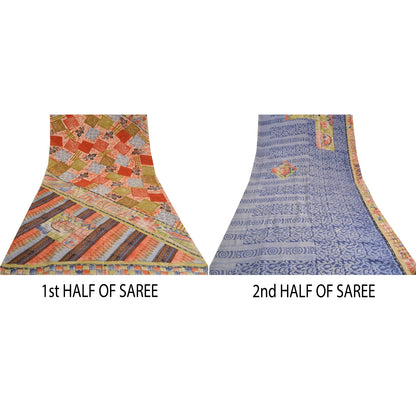 Sanskriti Vintage Sarees Multi 100% Pure Crepe Silk Printed Sari Craft Sustainable Fabric