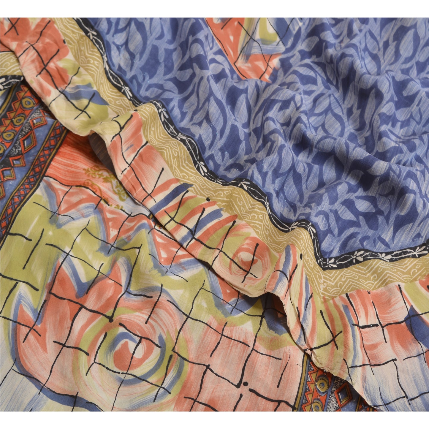 Sanskriti Vintage Sarees Multi 100% Pure Crepe Silk Printed Sari Craft Sustainable Fabric