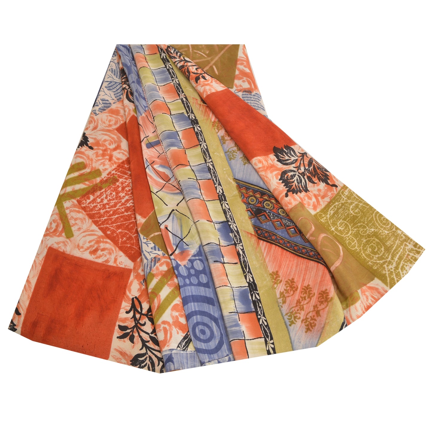 Sanskriti Vintage Sarees Multi 100% Pure Crepe Silk Printed Sari Craft Sustainable Fabric