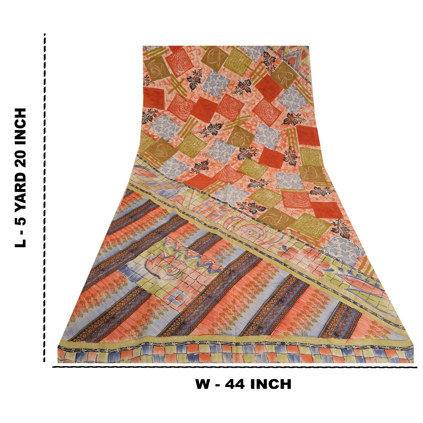 Sanskriti Vintage Sarees Multi 100% Pure Crepe Silk Printed Sari Craft Sustainable Fabric