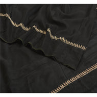 Sanskriti Vintage Sarees Black Hand Embroidered Zardozi Pure Crepe Sari Fabric