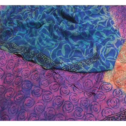 Sanskriti Vintage Sarees Multi 100% Pure Crepe Silk Printed Sari Craft Sustainable Fabric