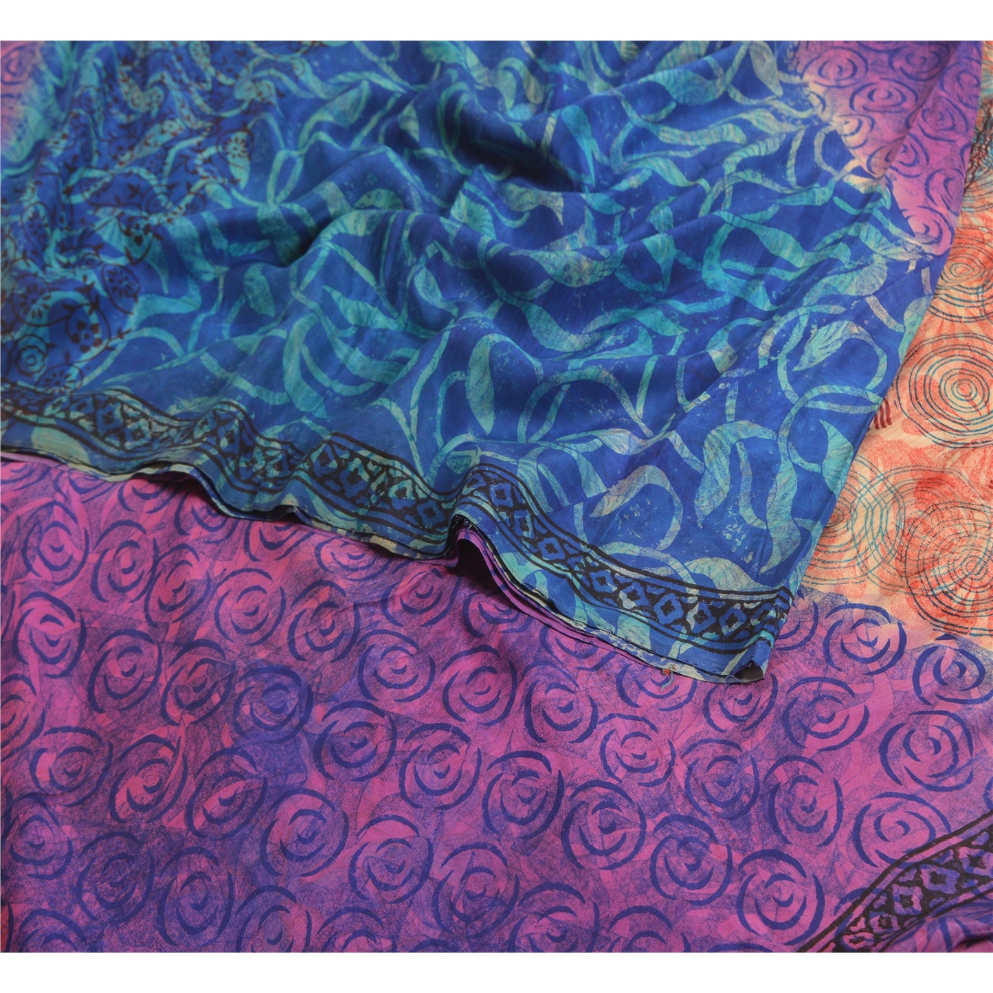 Sanskriti Vintage Sarees Multi 100% Pure Crepe Silk Printed Sari Craft Sustainable Fabric