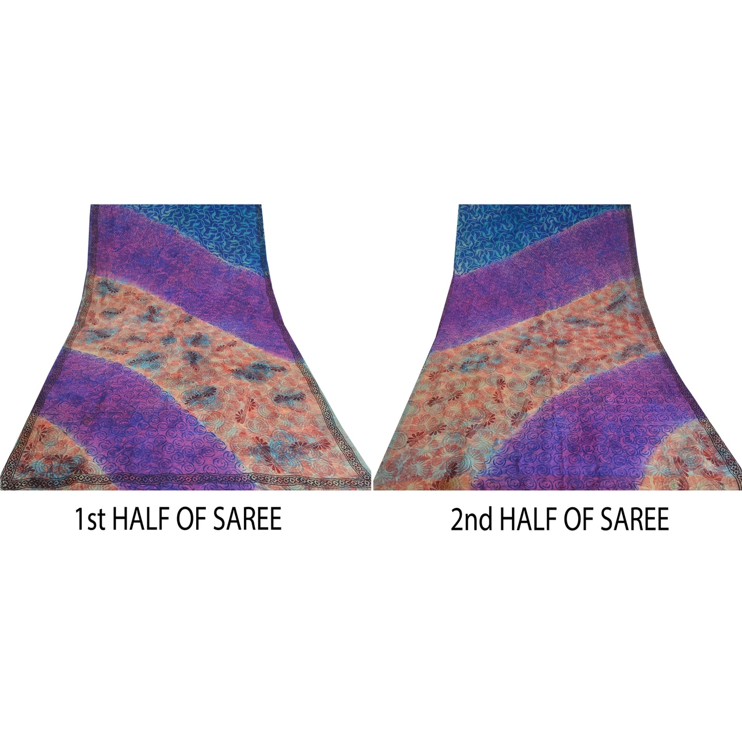 Sanskriti Vintage Sarees Multi 100% Pure Crepe Silk Printed Sari Craft Sustainable Fabric