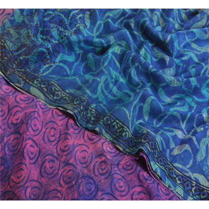 Sanskriti Vintage Sarees Multi 100% Pure Crepe Silk Printed Sari Craft Sustainable Fabric