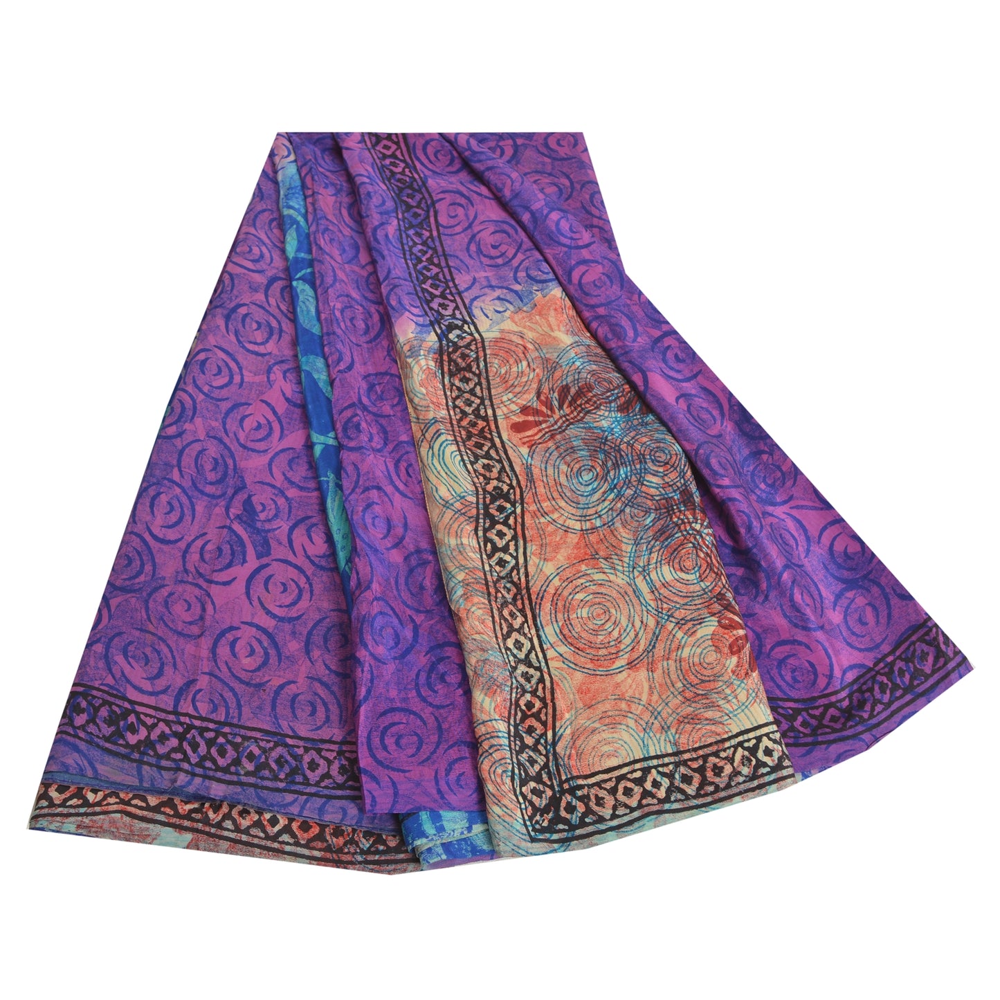 Sanskriti Vintage Sarees Multi 100% Pure Crepe Silk Printed Sari Craft Sustainable Fabric