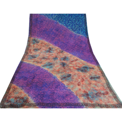 Sanskriti Vintage Sarees Multi 100% Pure Crepe Silk Printed Sari Craft Sustainable Fabric