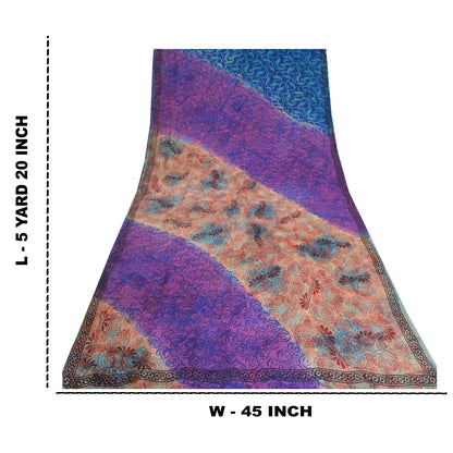 Sanskriti Vintage Sarees Multi 100% Pure Crepe Silk Printed Sari Craft Sustainable Fabric