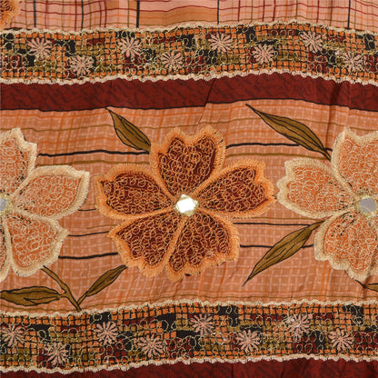 Sanskriti Vintage Sarees Peach Embroidered Pure Crepe Silk Printed Sari Sustainable Fabric