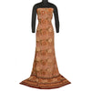 Sanskriti Vintage Sarees Peach Embroidered Pure Crepe Silk Printed Sari Sustainable Fabric