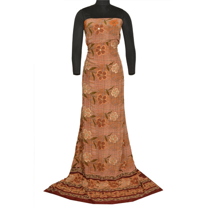 Sanskriti Vintage Sarees Peach Embroidered Pure Crepe Silk Printed Sari Sustainable Fabric