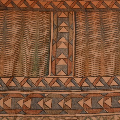 Sanskriti Vintage Sarees Brown 100% Pure Crepe Silk Printed Sari Craft Sustainable Fabric