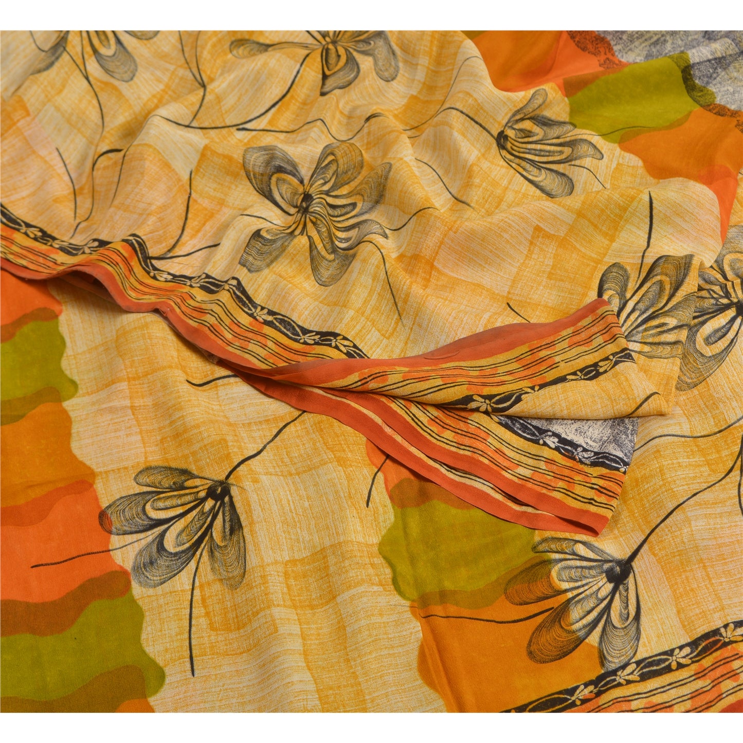 Sanskriti Vintage Sarees Indian Multi Pure Crepe Silk Printed Sari Craft Sustainable Fabric