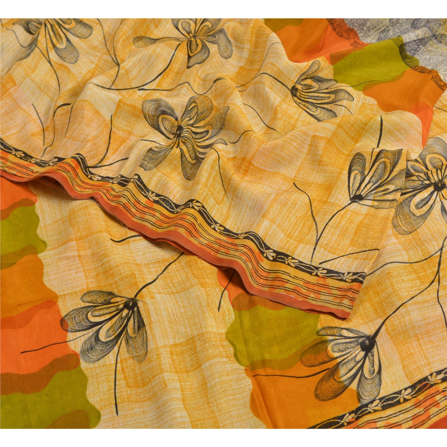 Sanskriti Vintage Sarees Indian Multi Pure Crepe Silk Printed Sari Craft Sustainable Fabric