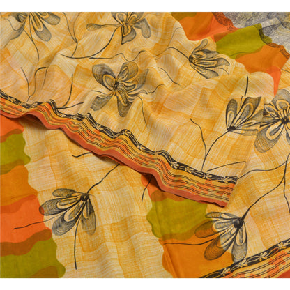 Sanskriti Vintage Sarees Indian Multi Pure Crepe Silk Printed Sari Craft Sustainable Fabric