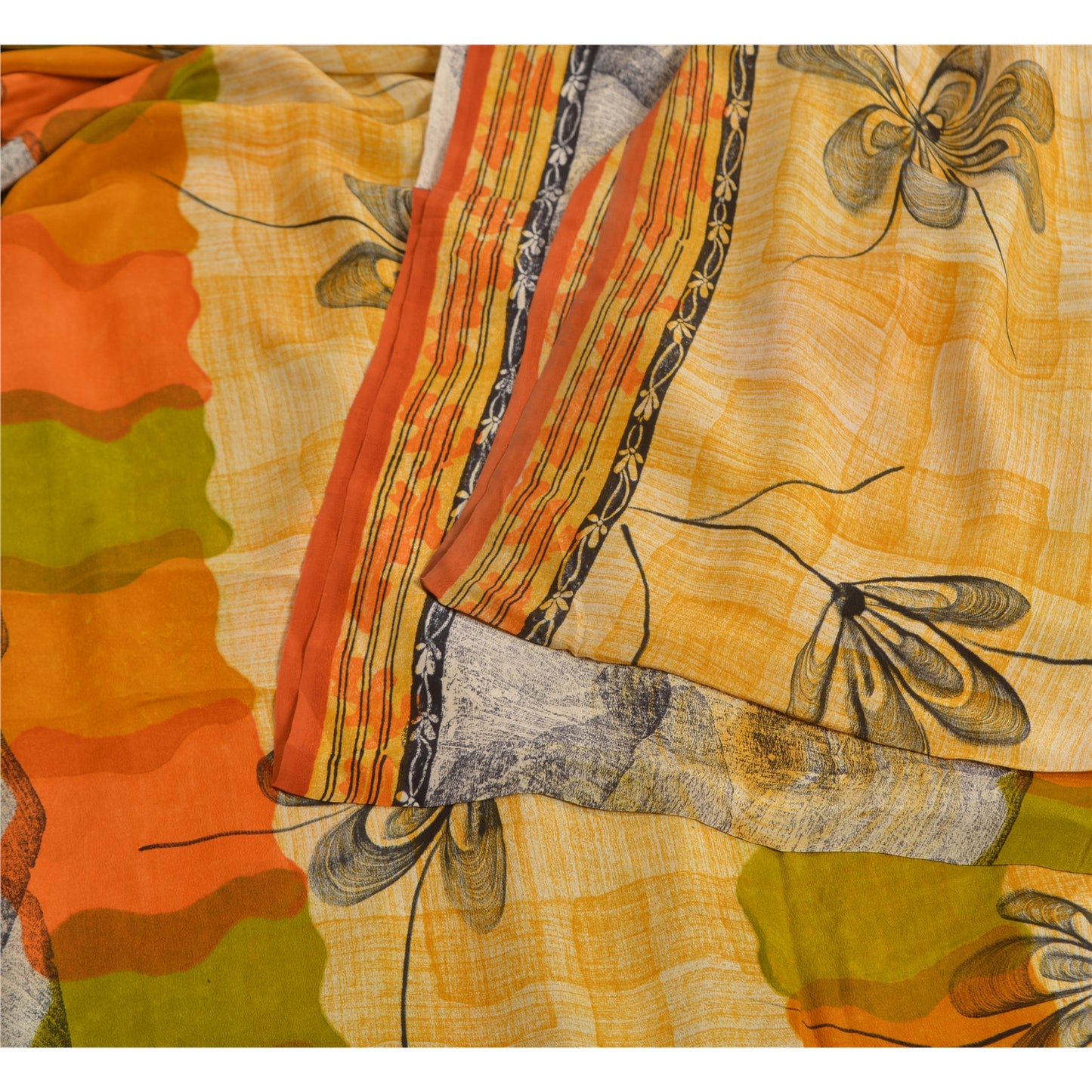 Sanskriti Vintage Sarees Indian Multi Pure Crepe Silk Printed Sari Craft Sustainable Fabric