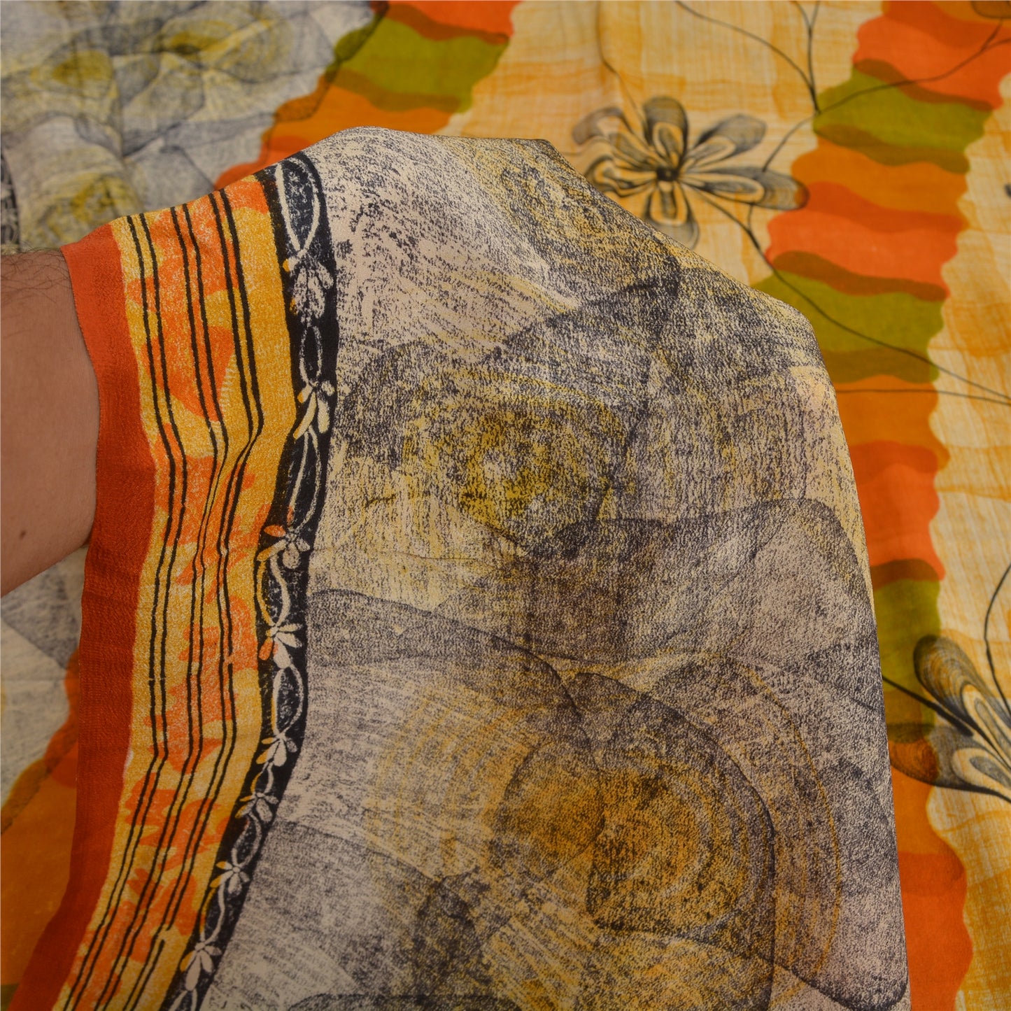 Sanskriti Vintage Sarees Indian Multi Pure Crepe Silk Printed Sari Craft Sustainable Fabric