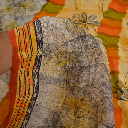 Sanskriti Vintage Sarees Indian Multi Pure Crepe Silk Printed Sari Craft Sustainable Fabric