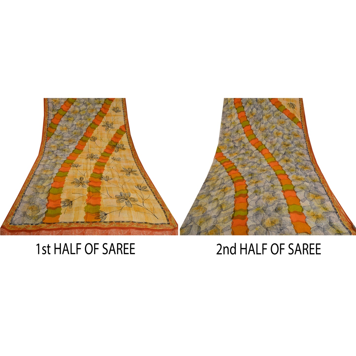 Sanskriti Vintage Sarees Indian Multi Pure Crepe Silk Printed Sari Craft Sustainable Fabric