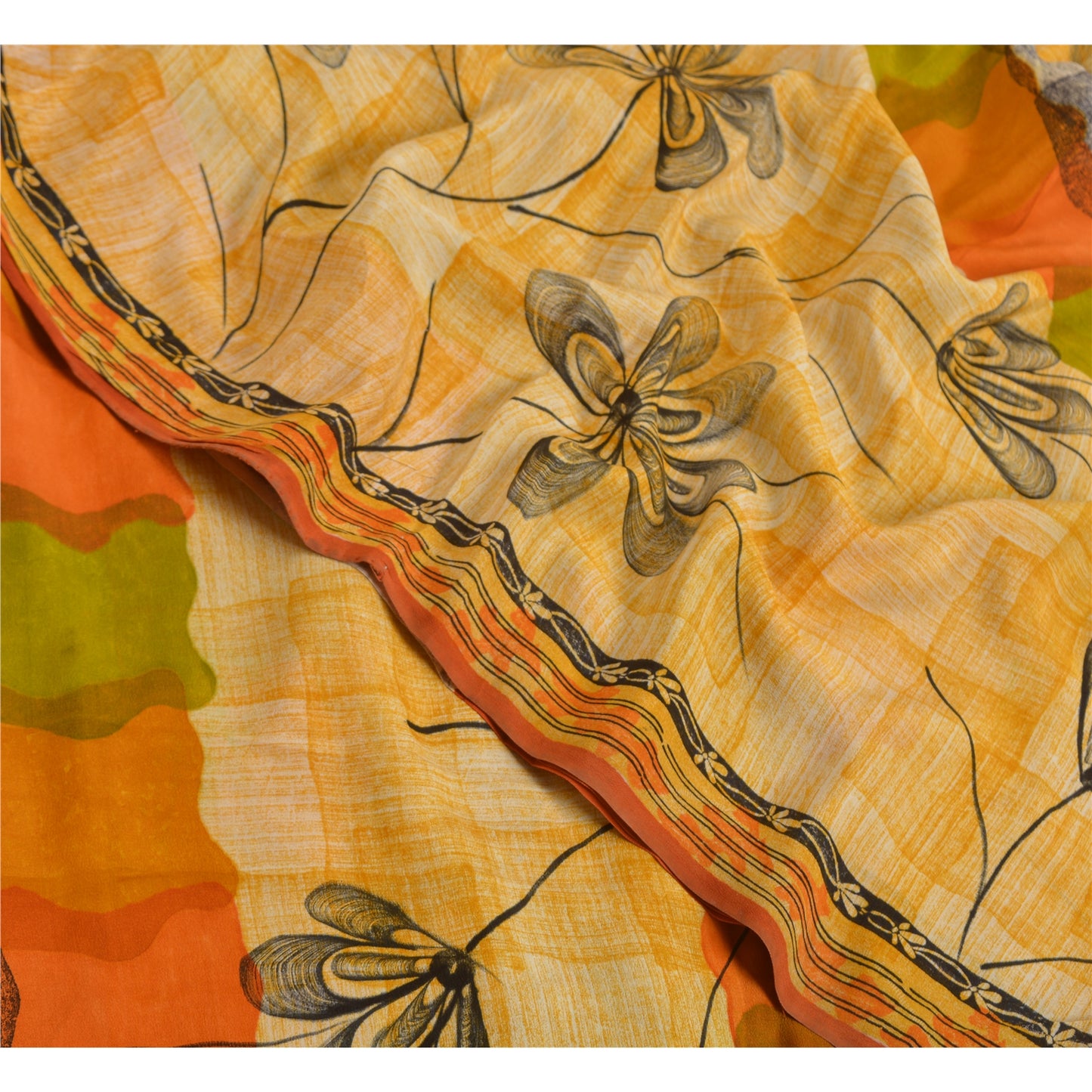 Sanskriti Vintage Sarees Indian Multi Pure Crepe Silk Printed Sari Craft Sustainable Fabric