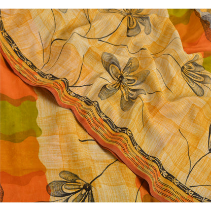 Sanskriti Vintage Sarees Indian Multi Pure Crepe Silk Printed Sari Craft Sustainable Fabric