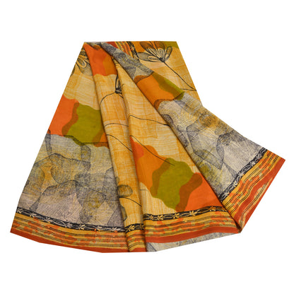 Sanskriti Vintage Sarees Indian Multi Pure Crepe Silk Printed Sari Craft Sustainable Fabric