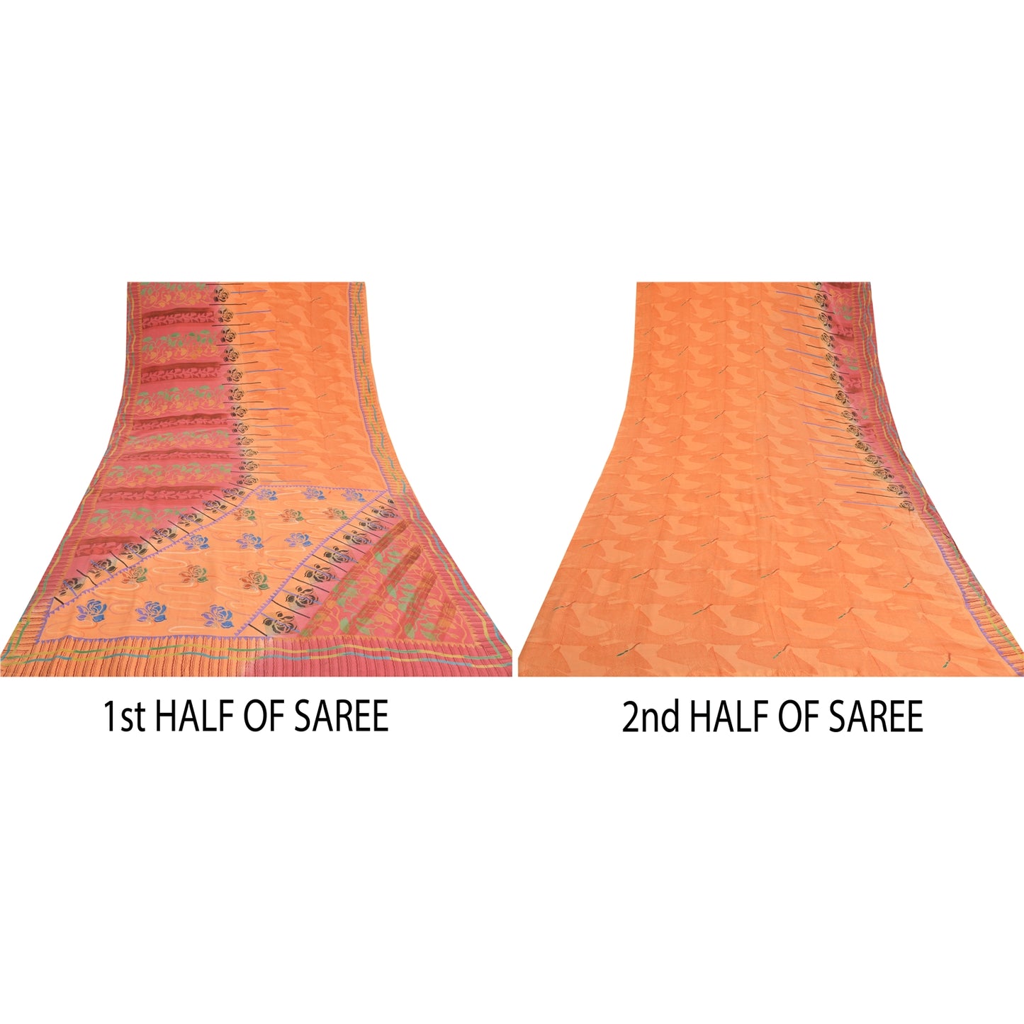 Sanskriti Vintage Sarees Fersken/Pink Ren Crepe Silke Trykt Sari Håndværk Bæredygtigt Stoff