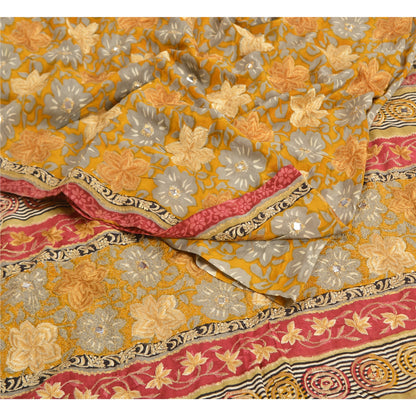 Sanskriti Vintage Sarees Saffron Embroidered Pure Crepe Silk Print Sari Sustainable Fabric