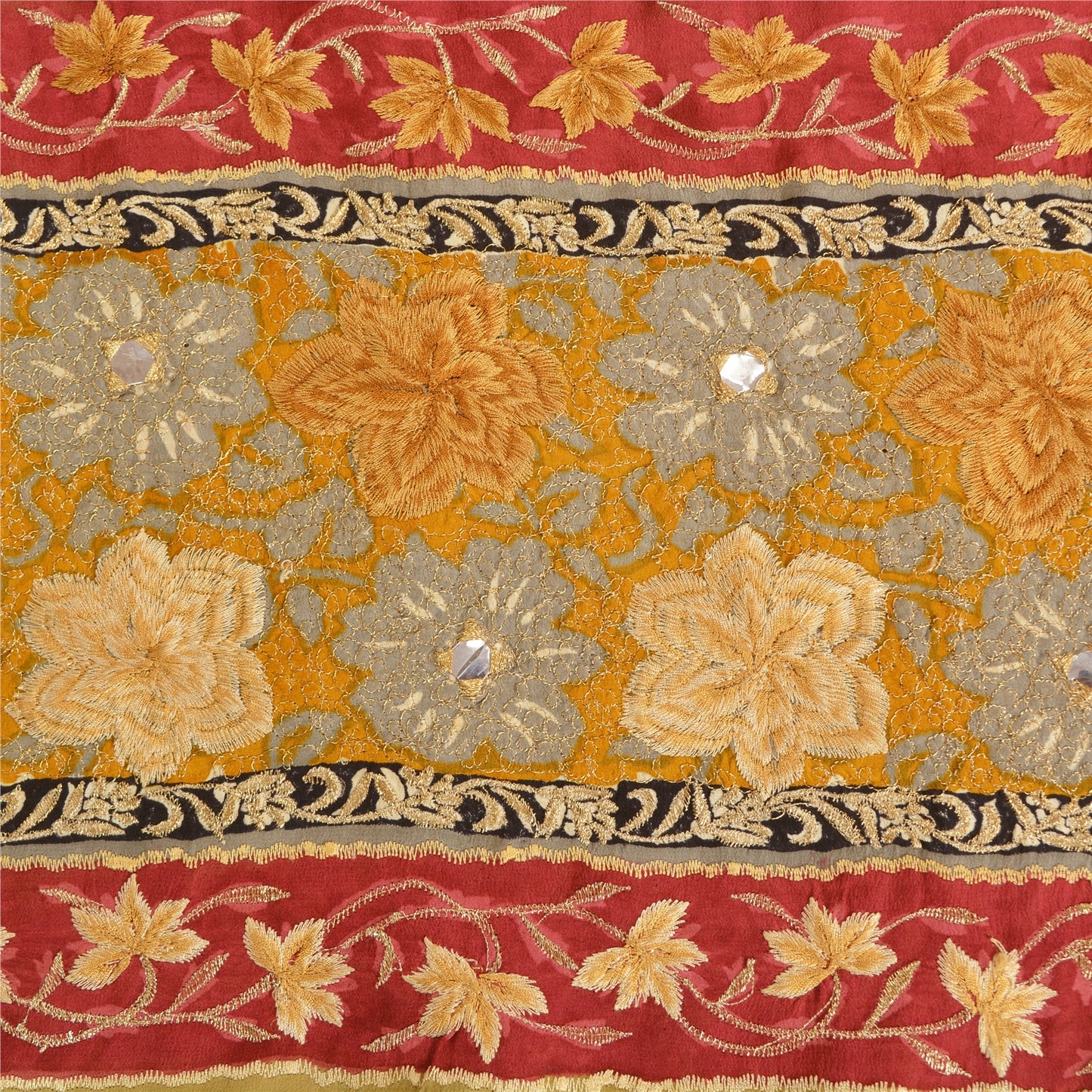 Sanskriti Vintage Sarees Saffron Embroidered Pure Crepe Silk Print Sari Sustainable Fabric