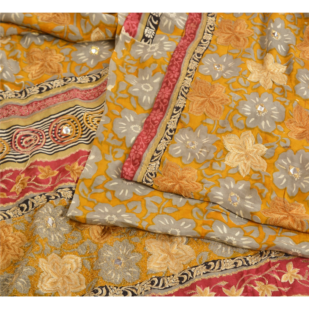 Sanskriti Vintage Sarees Saffron Embroidered Pure Crepe Silk Print Sari Sustainable Fabric