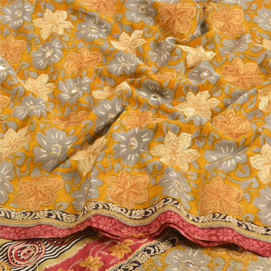Sanskriti Vintage Sarees Saffron Embroidered Pure Crepe Silk Print Sari Sustainable Fabric