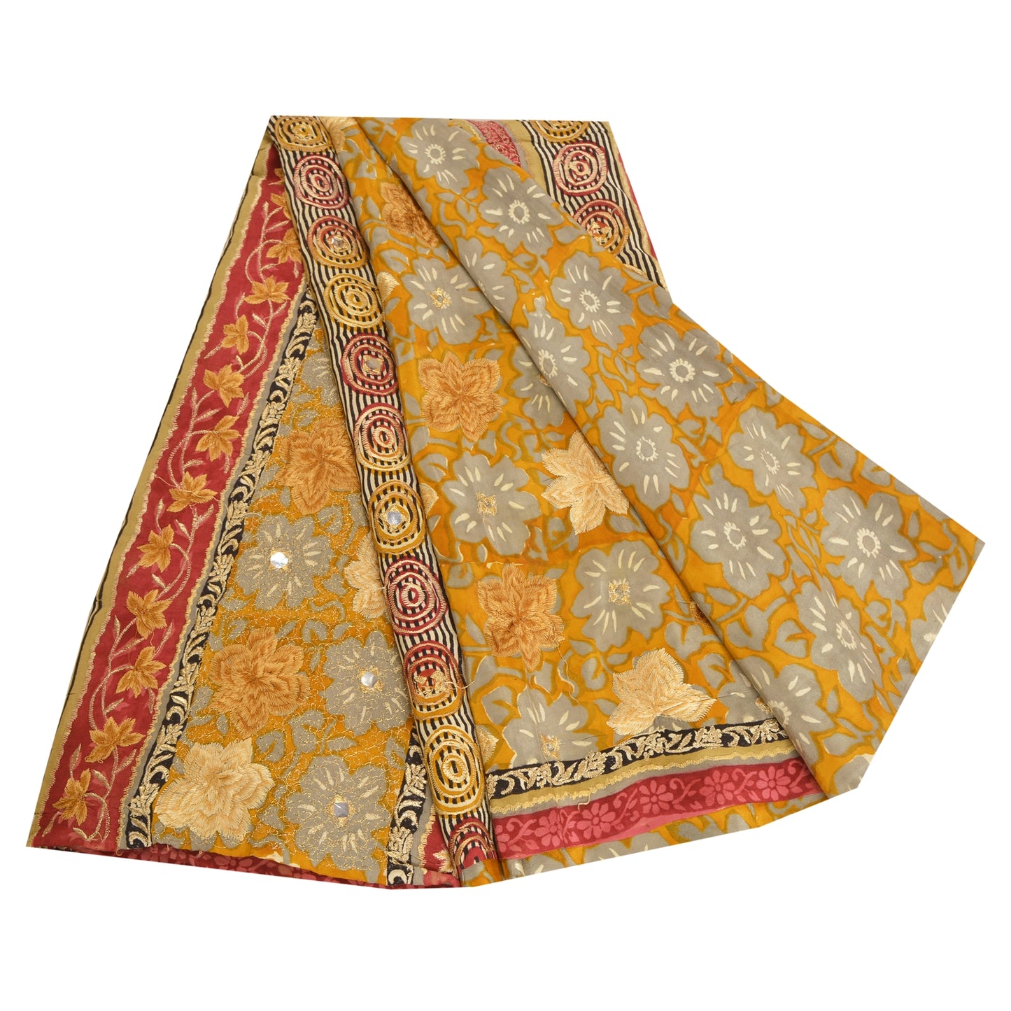 Sanskriti Vintage Sarees Saffron Embroidered Pure Crepe Silk Print Sari Sustainable Fabric