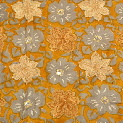 Sanskriti Vintage Sarees Saffron Embroidered Pure Crepe Silk Print Sari Sustainable Fabric