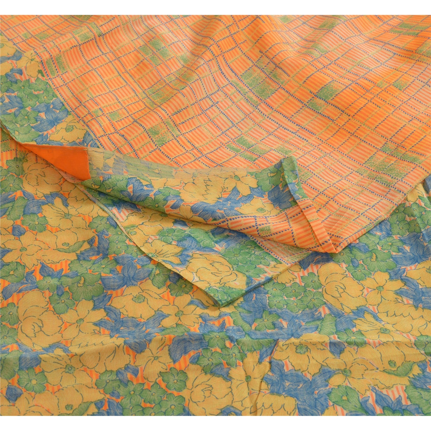 Sanskriti Vintage Sarees Multi 100% Pure Crepe Silk Printed Sari Craft Sustainable Fabric