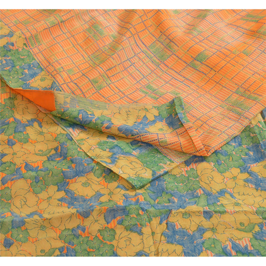 Sanskriti Vintage Sarees Multi 100% Pure Crepe Silk Printed Sari Craft Sustainable Fabric