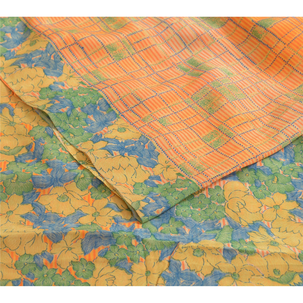 Sanskriti Vintage Sarees Multi 100% Pure Crepe Silk Printed Sari Craft Sustainable Fabric