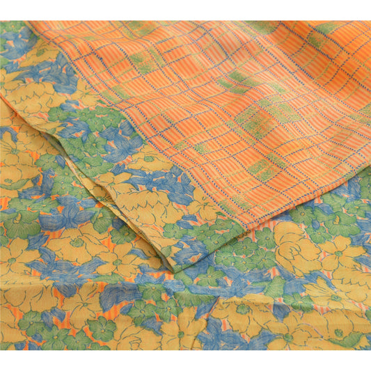 Sanskriti Vintage Sarees Multi 100% Pure Crepe Silk Printed Sari Craft Sustainable Fabric