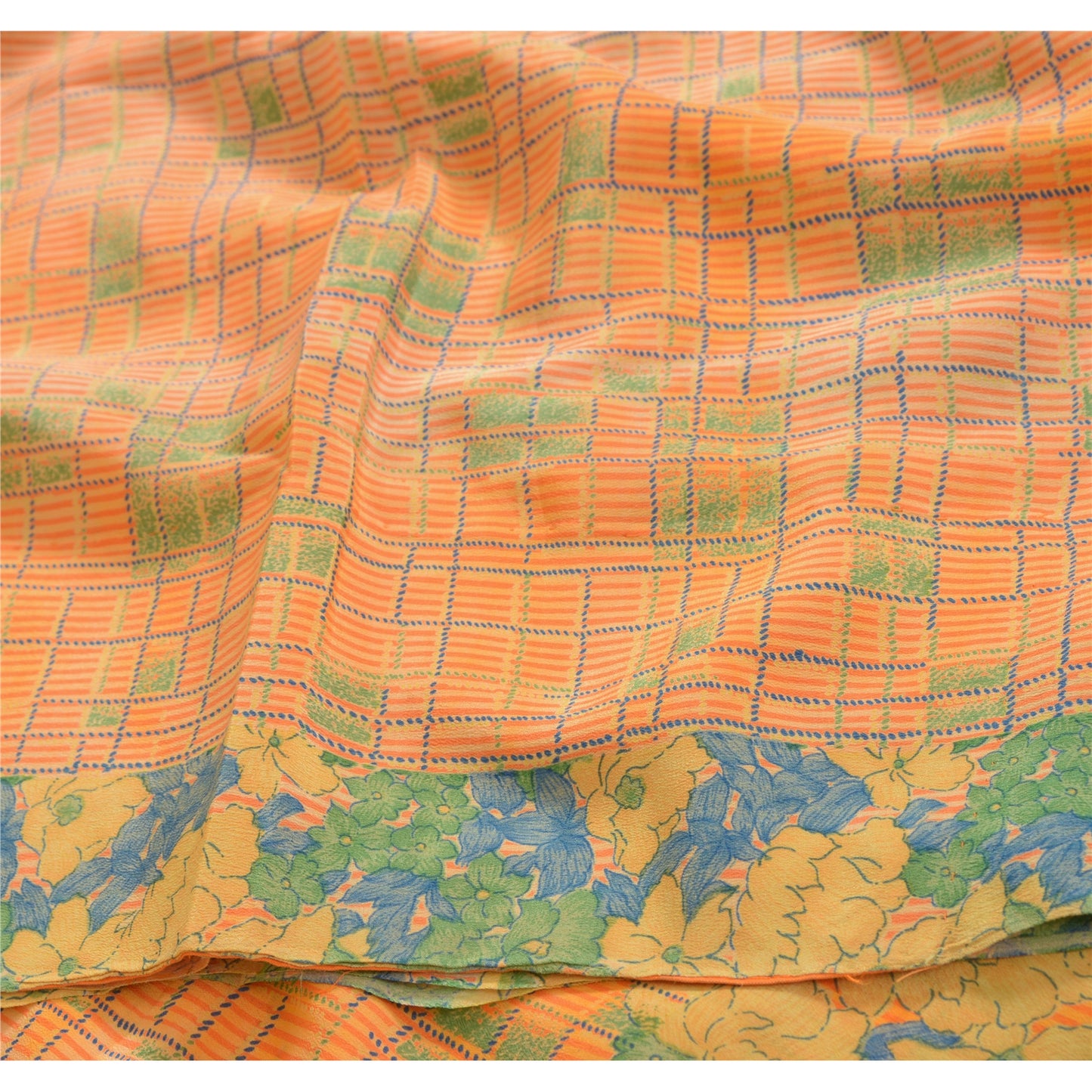 Sanskriti Vintage Sarees Multi 100% Pure Crepe Silk Printed Sari Craft Sustainable Fabric