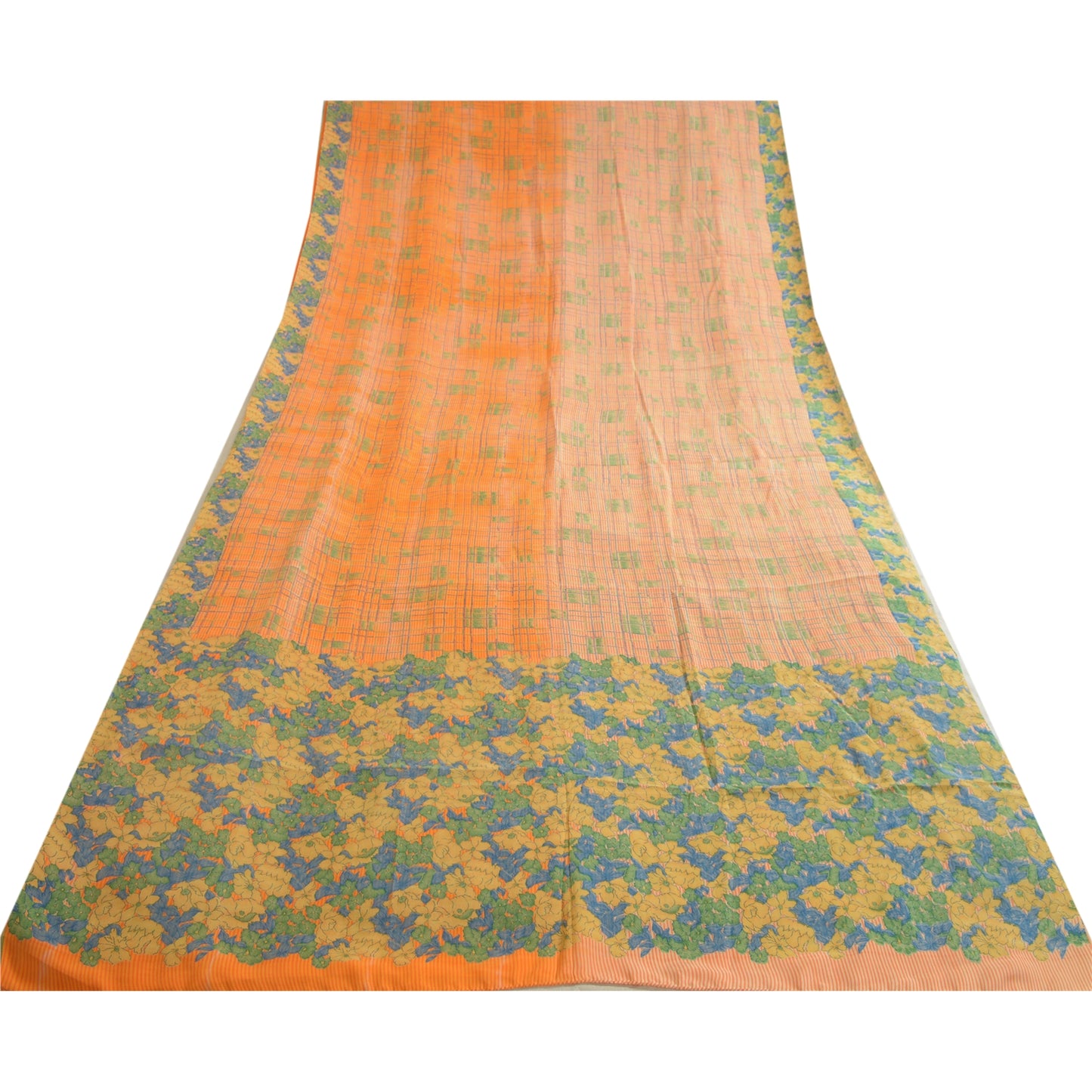 Sanskriti Vintage Sarees Multi 100% Pure Crepe Silk Printed Sari Craft Sustainable Fabric