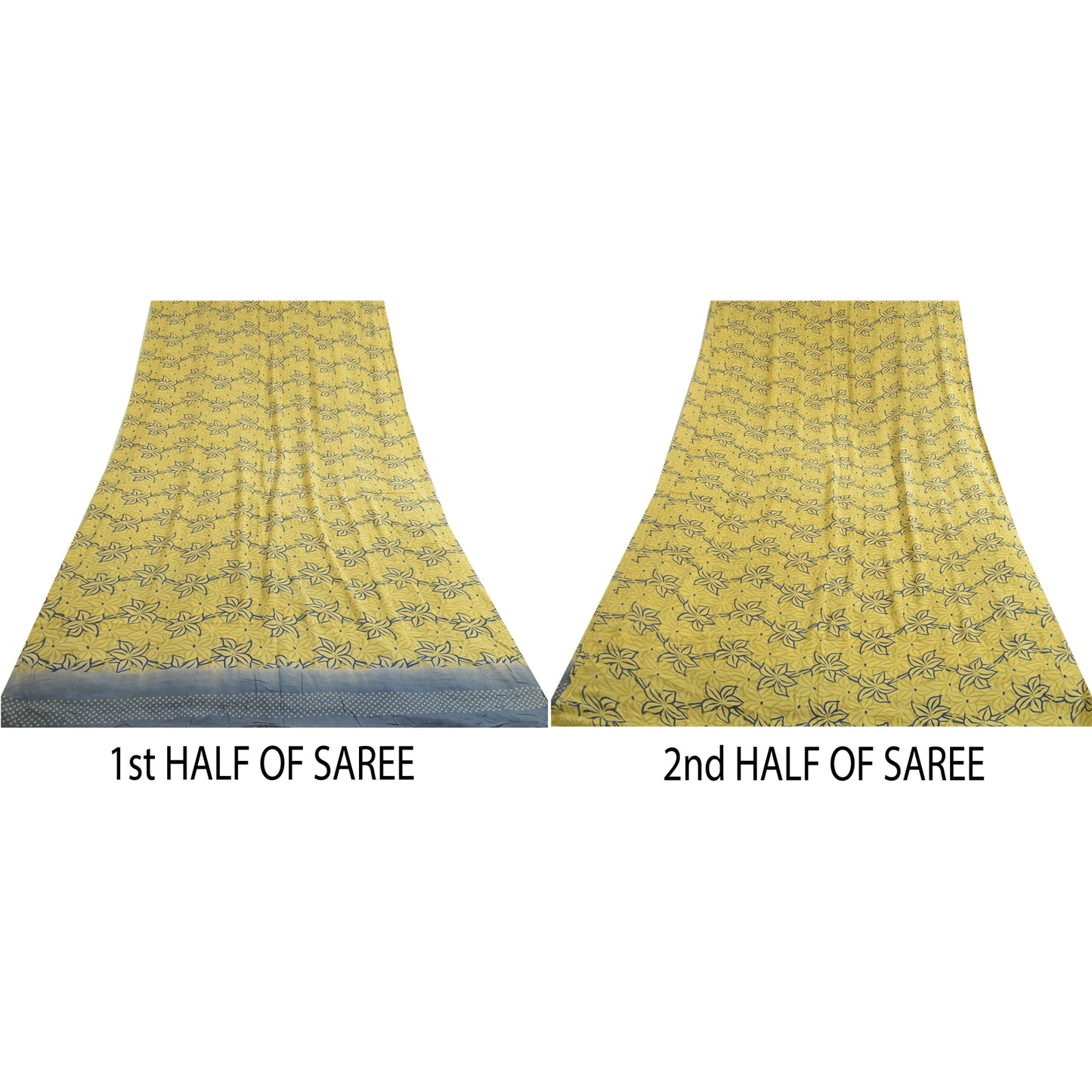 Sanskriti Vintage Sarees Indian Lemon Pure Crepe Silk Printed Sari Craft Sustainable Fabric